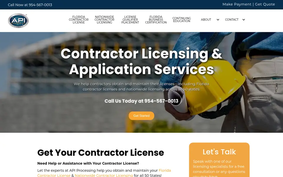 Screenshot of the API Processing website