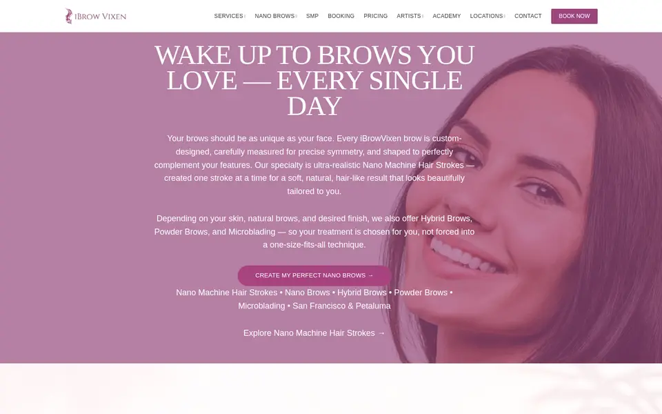 Screenshot of the iBrow Vixen website