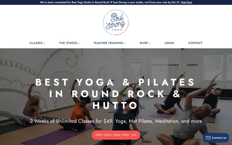 Screenshot of the Soul Strong Yoga website