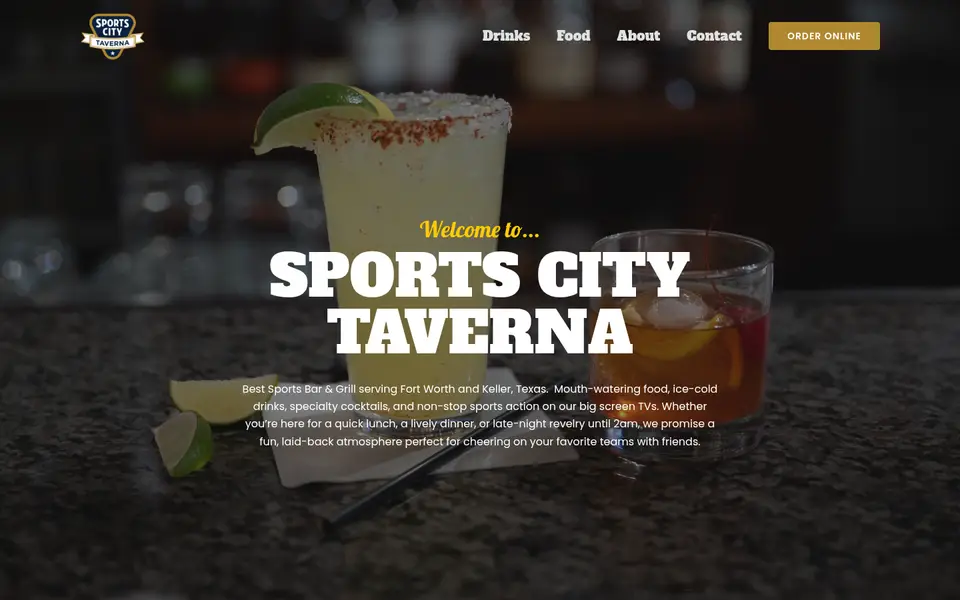 Screenshot of the Sports City Taverna website